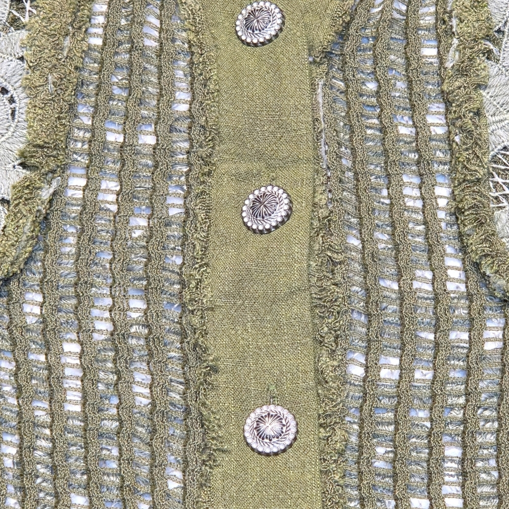 Pol Button Down Crochet Patchwork Knit Vest Green… - image 3